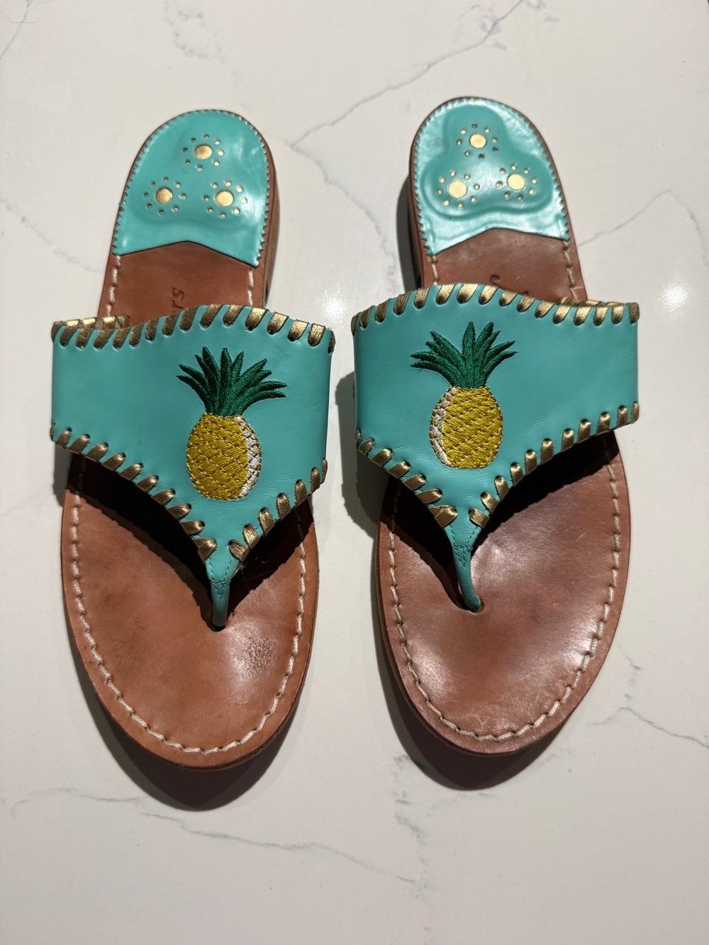 Jack Rogers Turquoise Pineapple Motif Sandals